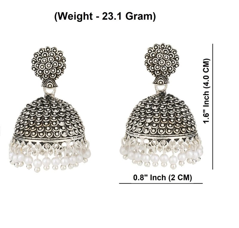 Efulgenz Silver Tone Jhumka Earrings for Women Oxidized Indian Earrings Boho Oxidized Traditional Temple Jhumki Earrings for Women Indian Oxidized Jewelry - Image 5